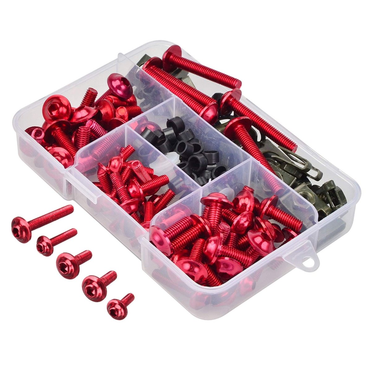 177 pieces Motorcycle fairing screws Windshield screws set M5 M6 aluminum Black/Red - HomeDIYer