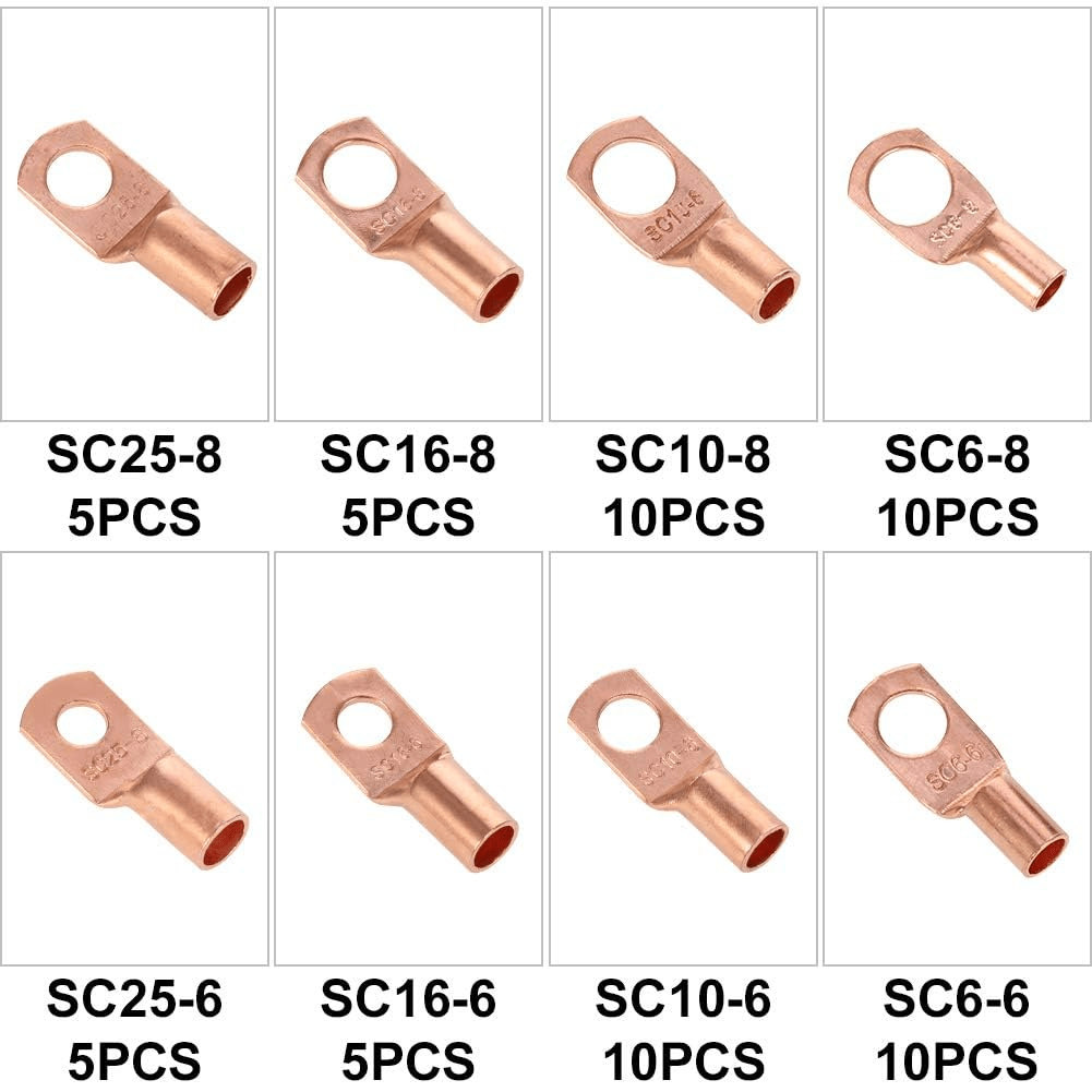 140pcs Copper Wire Lugs Battery Cable Ends Terminal Connectors Assortment Kit - HomeDIYer
