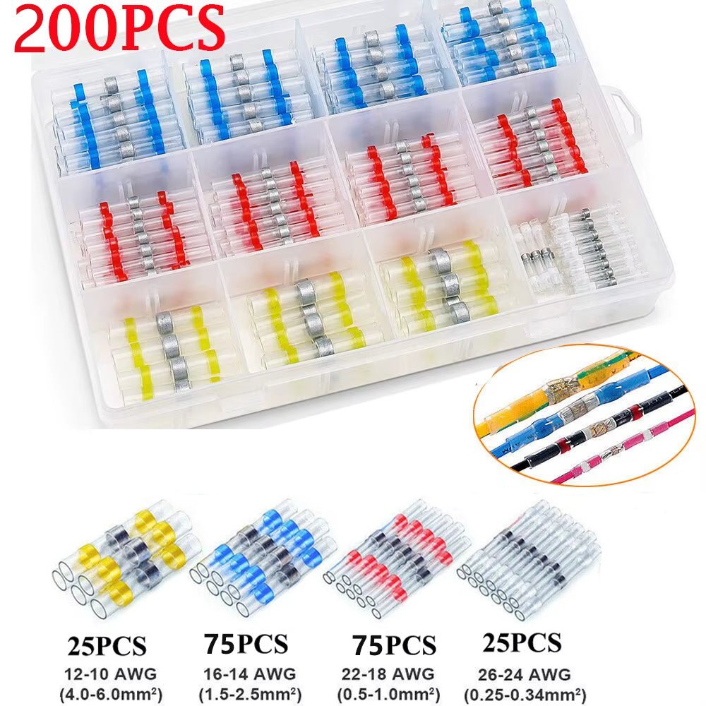 200pcs Solder Sleeve Seal Heat Shrink Butt Wire Connectors Terminals Waterproof - HomeDIYer