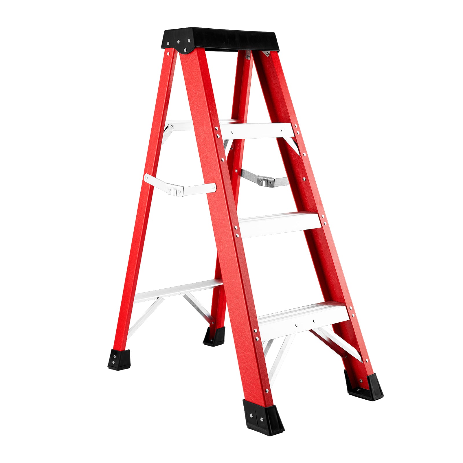 Fiberglass Step Ladder — Non‑Conductive, 330 lb Capacity, Safety Red, 11" Step Spacing
