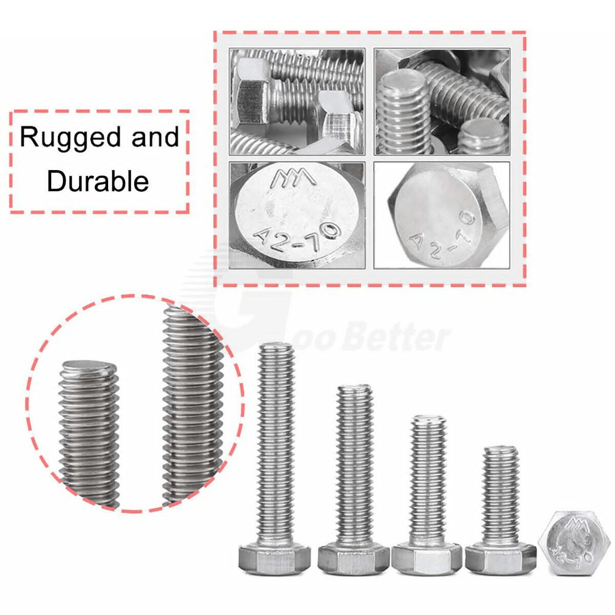 84pcs M6 Hex Head Bolts and Nuts Set Stainless Steel Metric Fully Threaded Screws - HomeDIYer