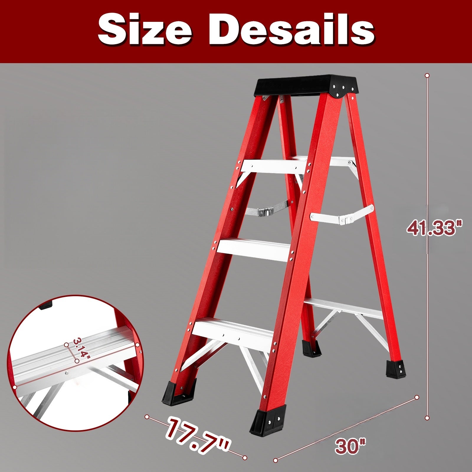 Fiberglass Step Ladder — Non‑Conductive, 330 lb Capacity, Safety Red, 11" Step Spacing
