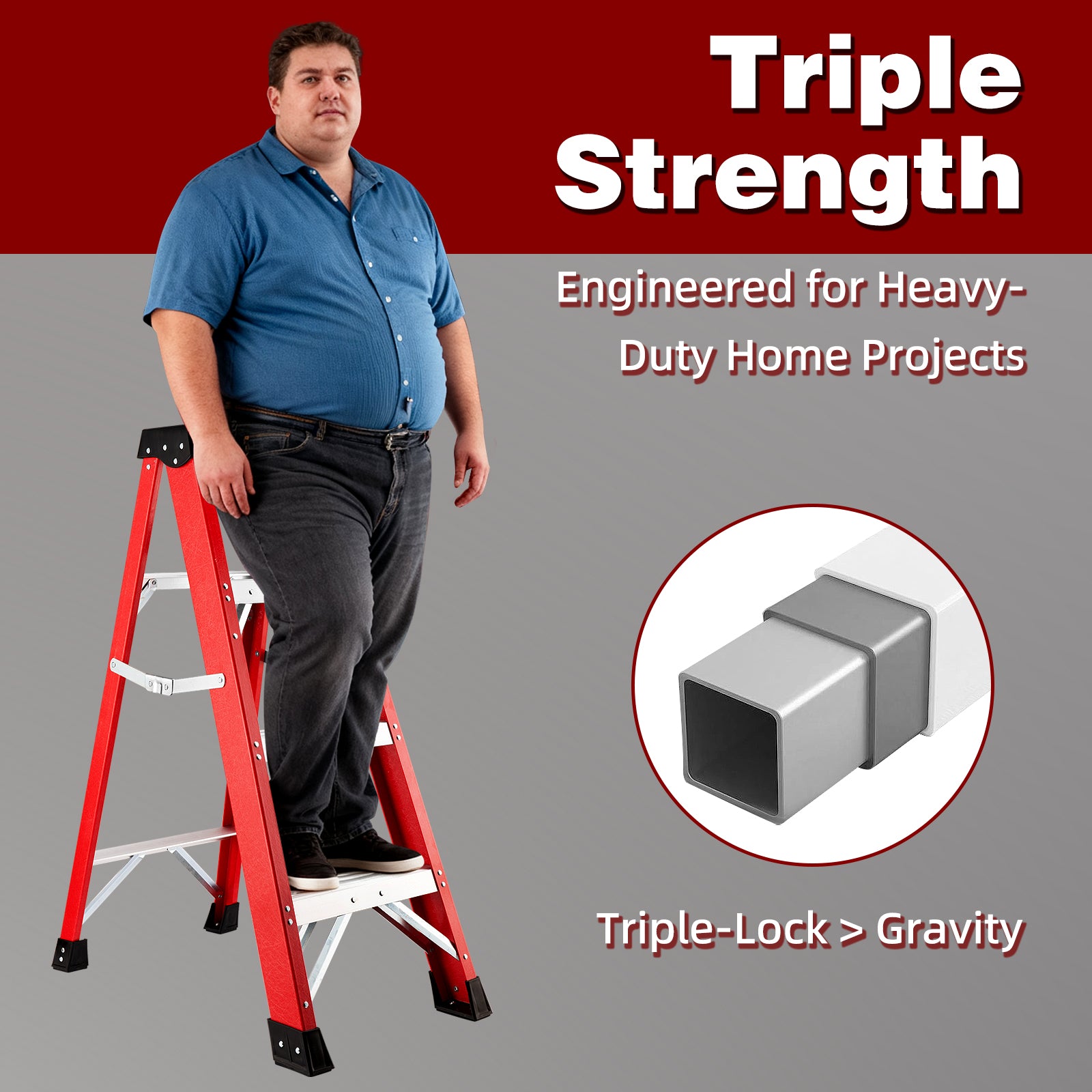 Fiberglass Step Ladder — Non‑Conductive, 330 lb Capacity, Safety Red, 11" Step Spacing