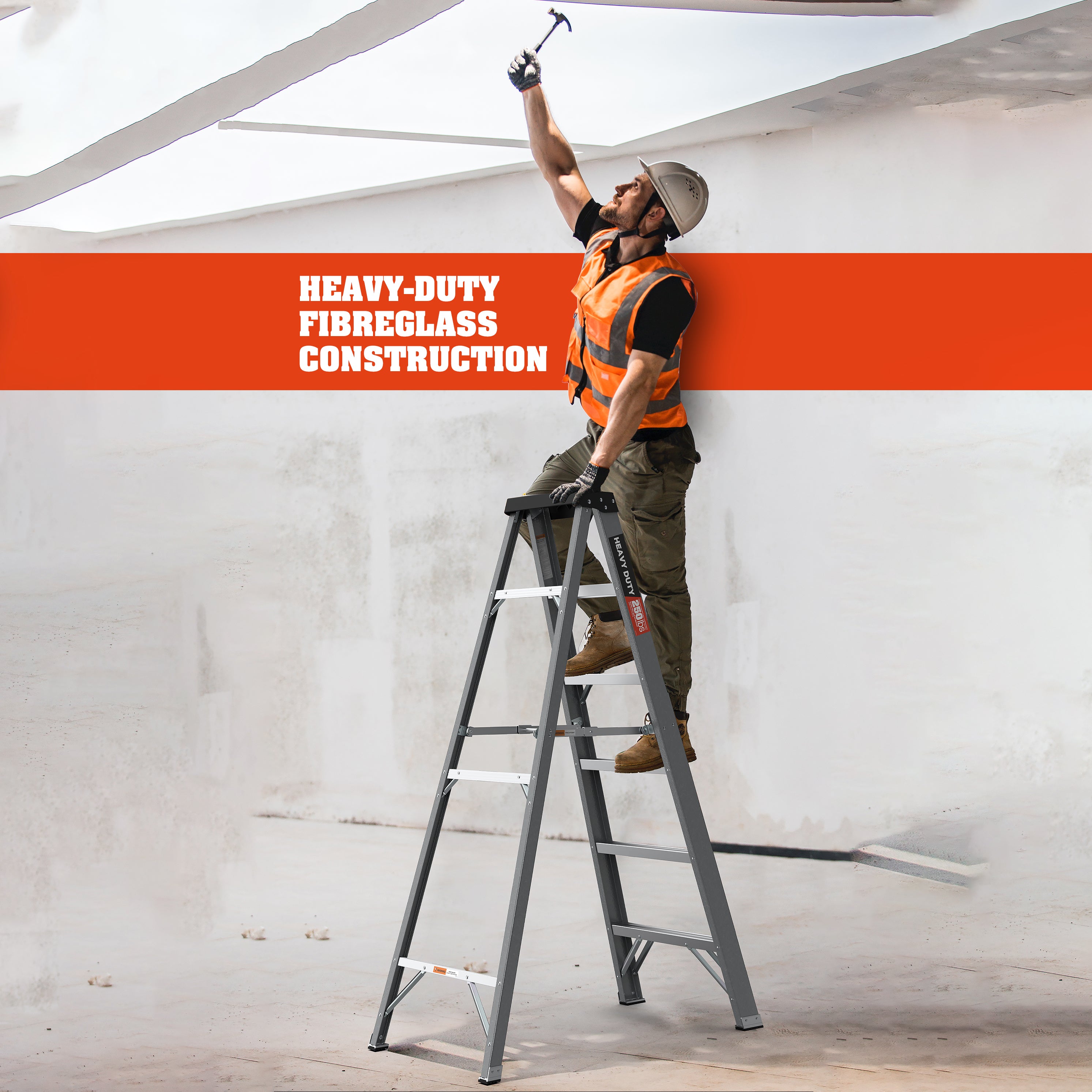 Fiberglass Step Ladder 4-Step 250lbs Gray