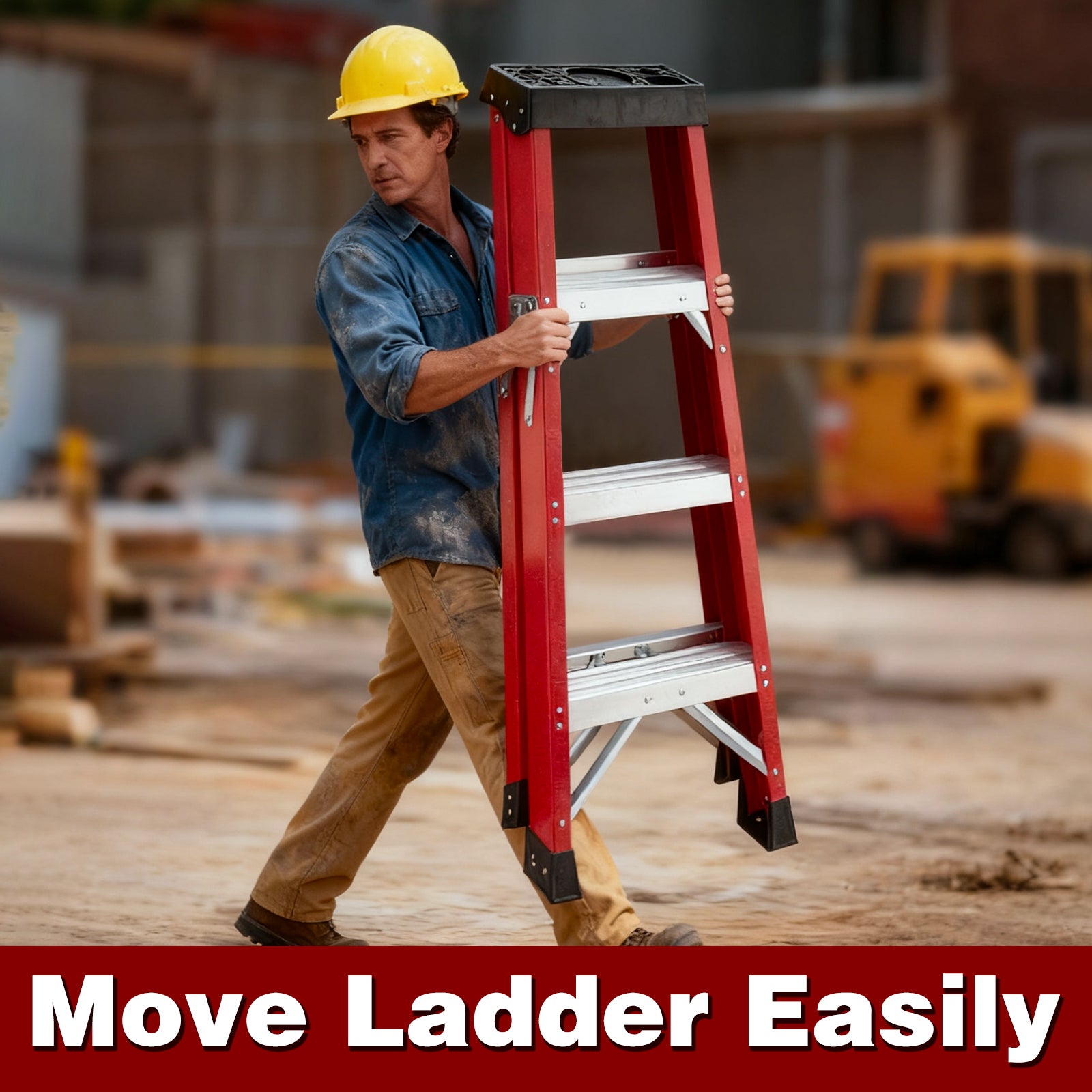 Fiberglass Step Ladder — Non‑Conductive, 330 lb Capacity, Safety Red, 11" Step Spacing