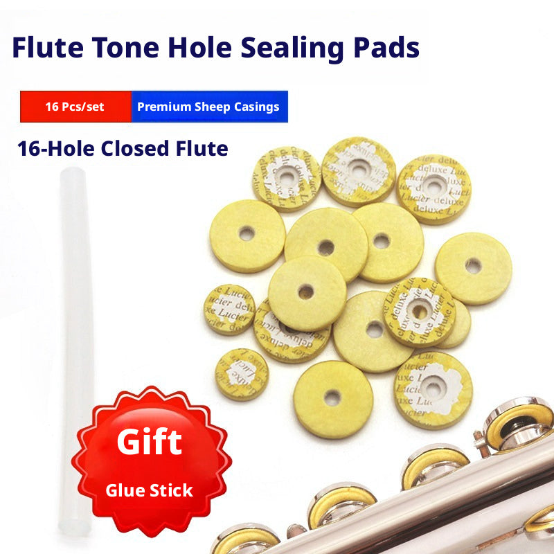 16‑Piece Closed Flute Tone Hole Sealing Pad Set – Sheep Casing, with Glue Stick