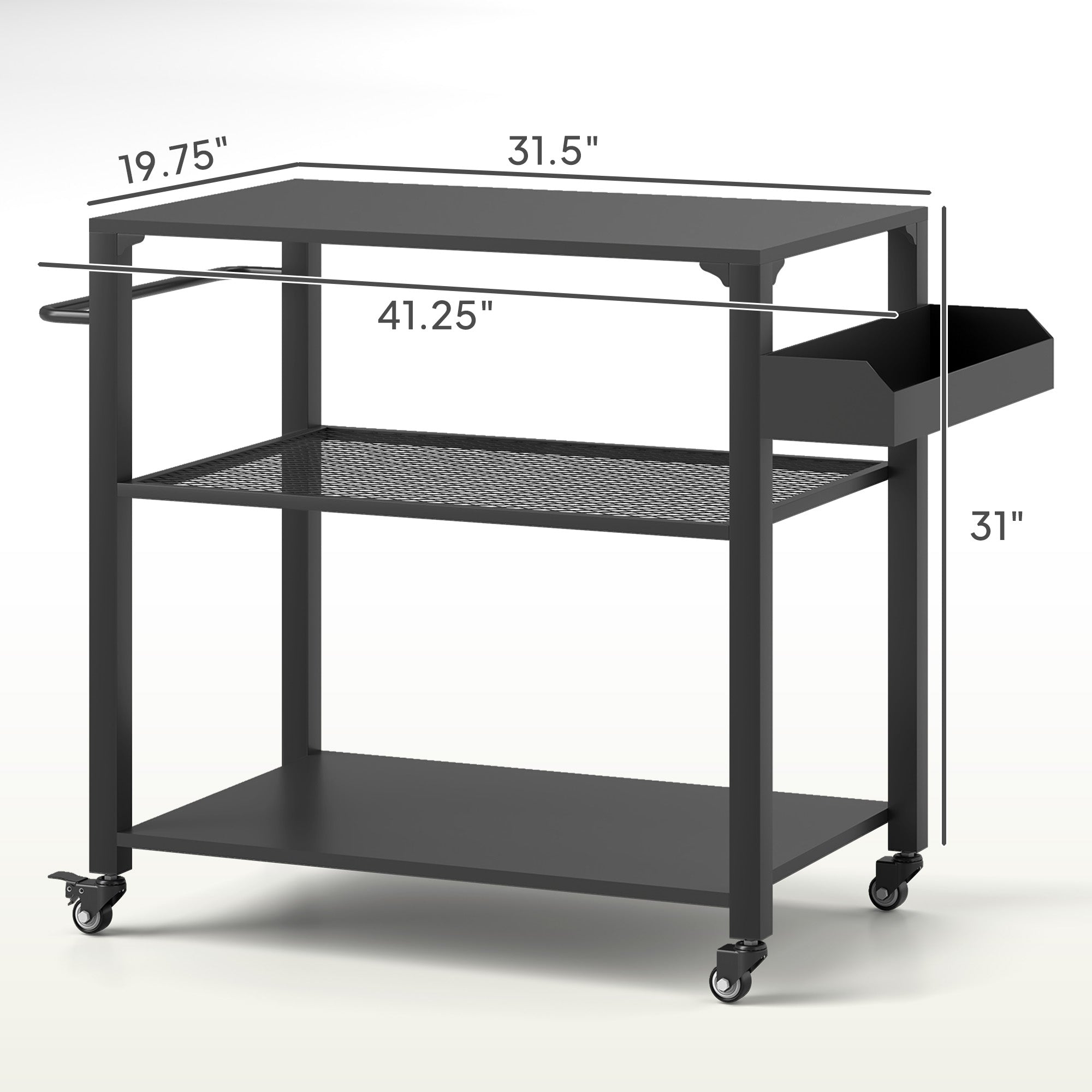 Movable Oven Table on Wheels,Easy to Move 3-Tier Outdoor Grill Cart with Storage Racks, Side Handle