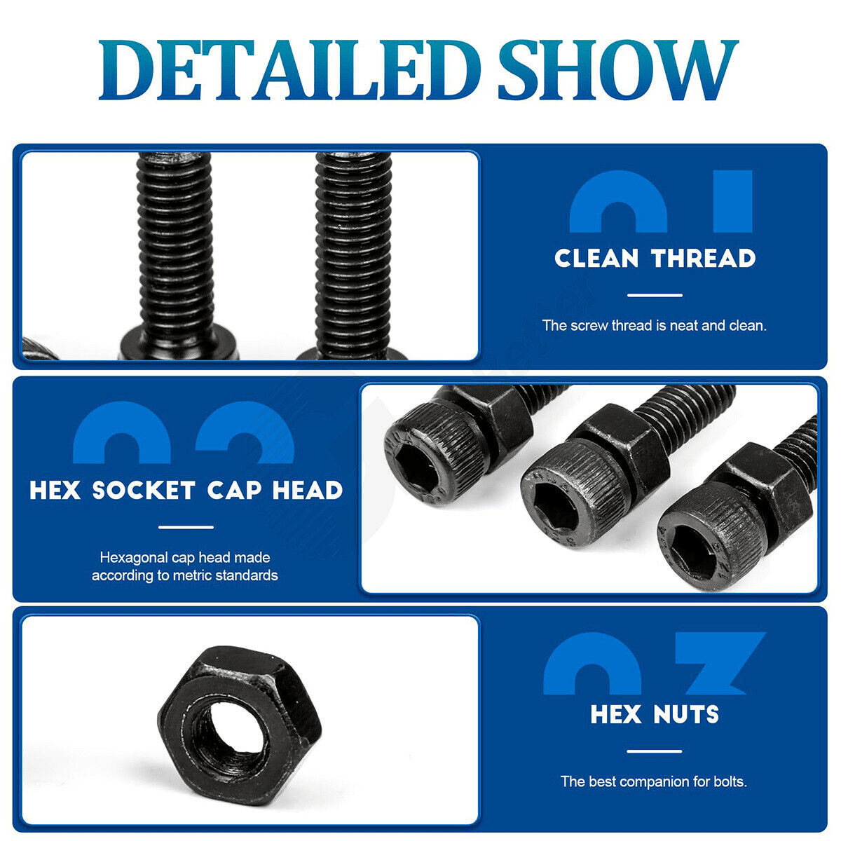 282Pcs M3 Black Hexagon Socket Cup Head Screws Bolts & Nut Kit 12.9 High Tensile - HomeDIYer