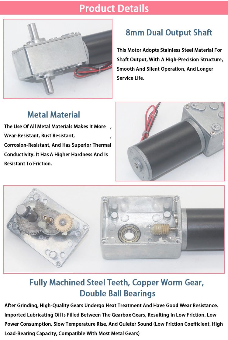 DC12V 24V 5 - 470RPM 5840 - 31ZY Worm Gear Reducing Motor Double Shaft with Gearbox - HomeDIYer
