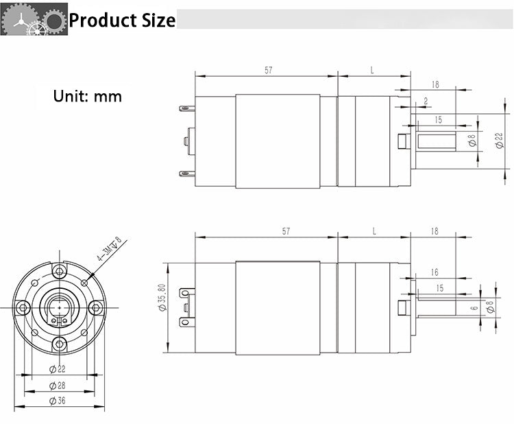 DC12V 24V CM36 - 555 Planetary Gear Motor Speed Reducing Geared Motor Large Torque - HomeDIYer