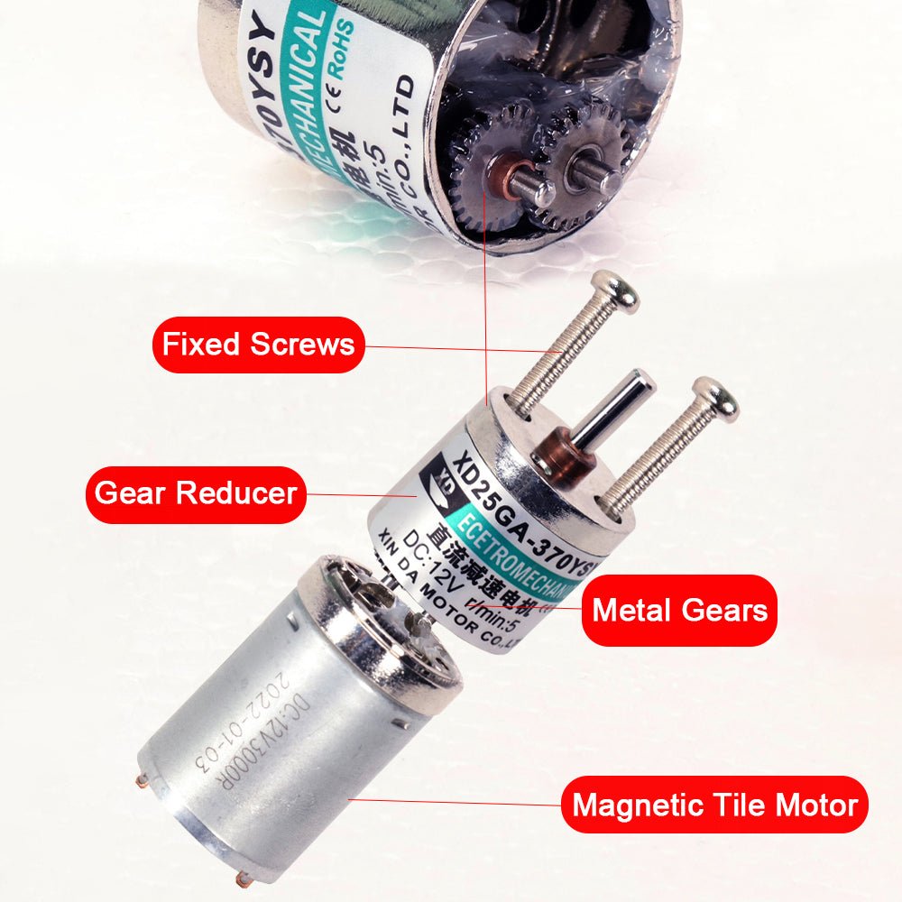 25GA370 Micro DC 12V/24V Metal Gear Gearbox Motor 5 - 500RPM 5 - 35W Reduction Motor - HomeDIYer