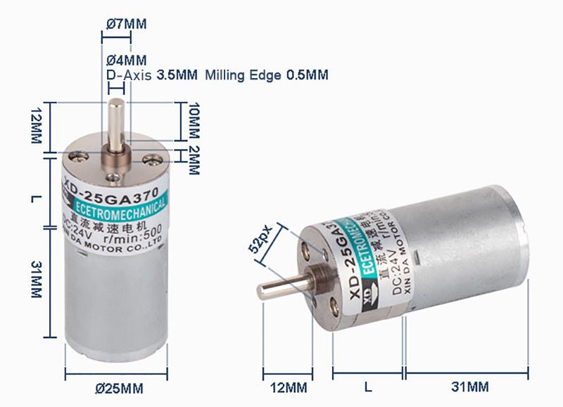 25GA370 Micro DC 12V/24V Metal Gear Gearbox Motor 5 - 500RPM 5 - 35W Reduction Motor - HomeDIYer