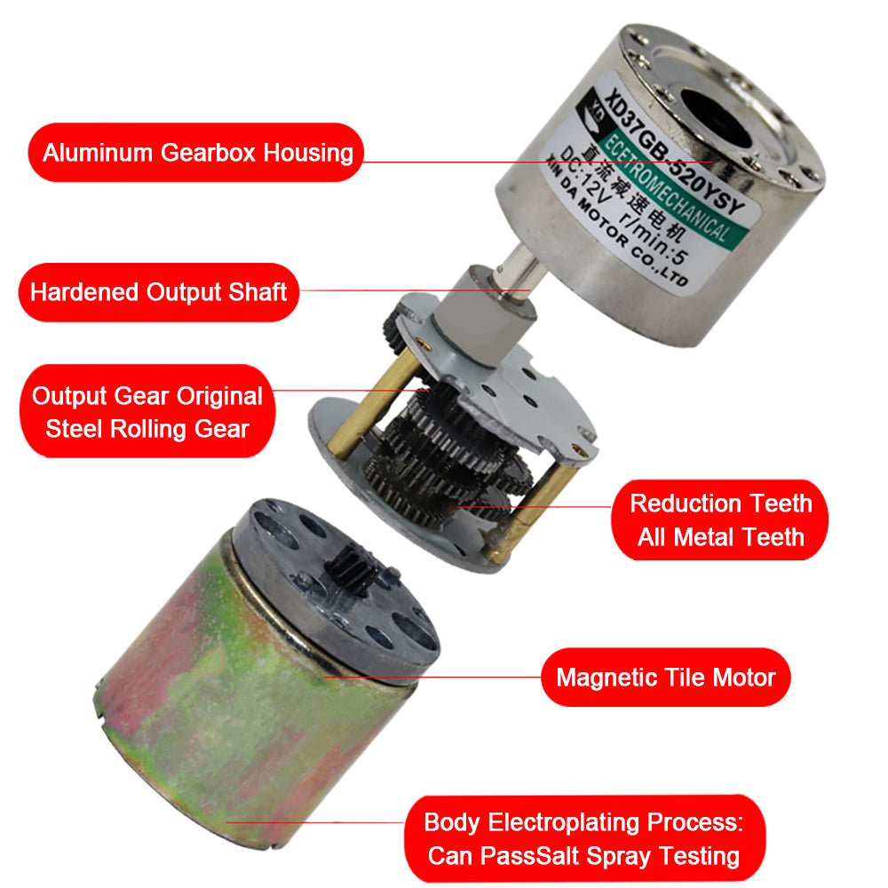 37GA520 DC 12V/24V Metal Gear Reduction Motor 5 - 600RPM Central/Eccentric Shaft - HomeDIYer