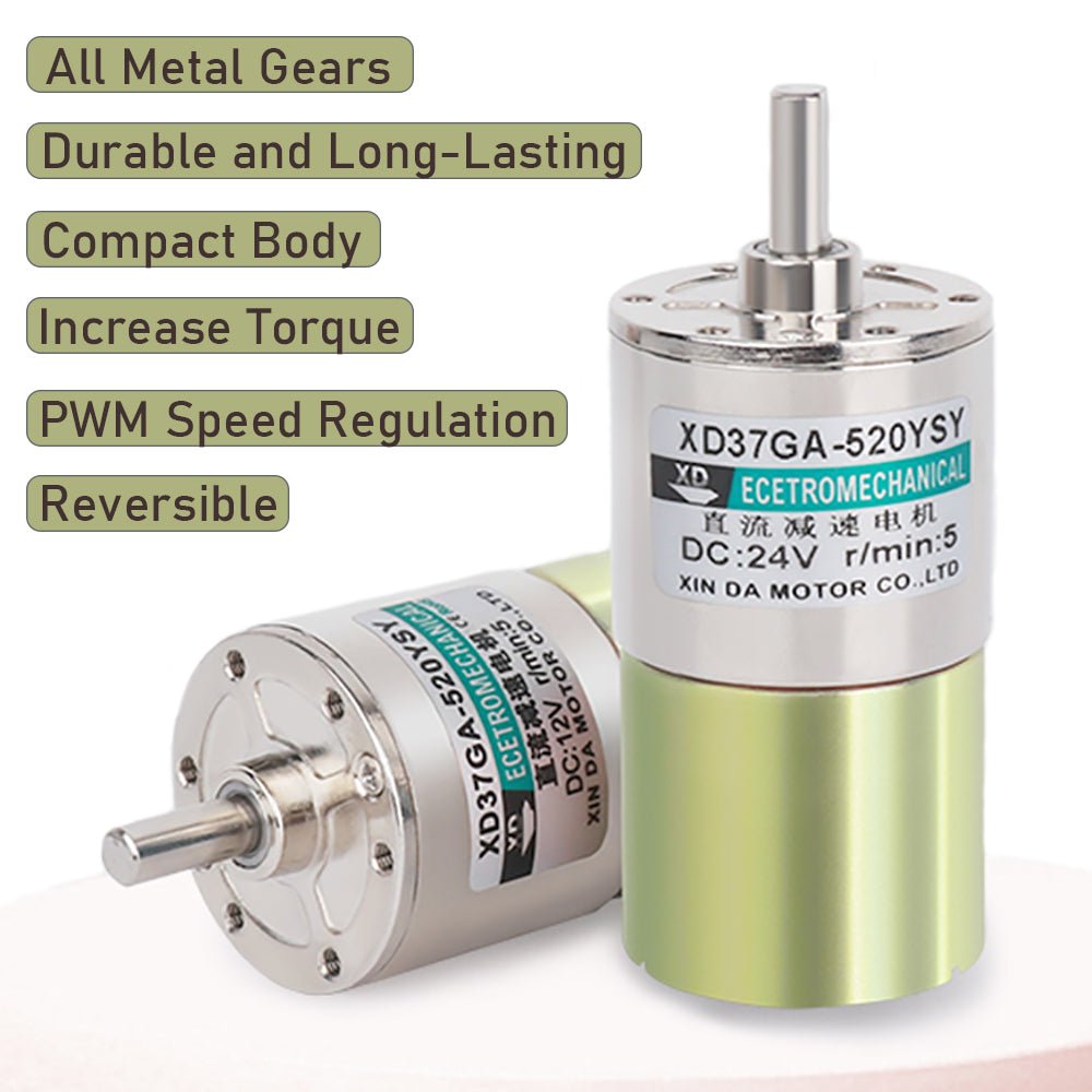 37GA520 DC 12V/24V Metal Gear Reduction Motor 5 - 600RPM Central/Eccentric Shaft - HomeDIYer