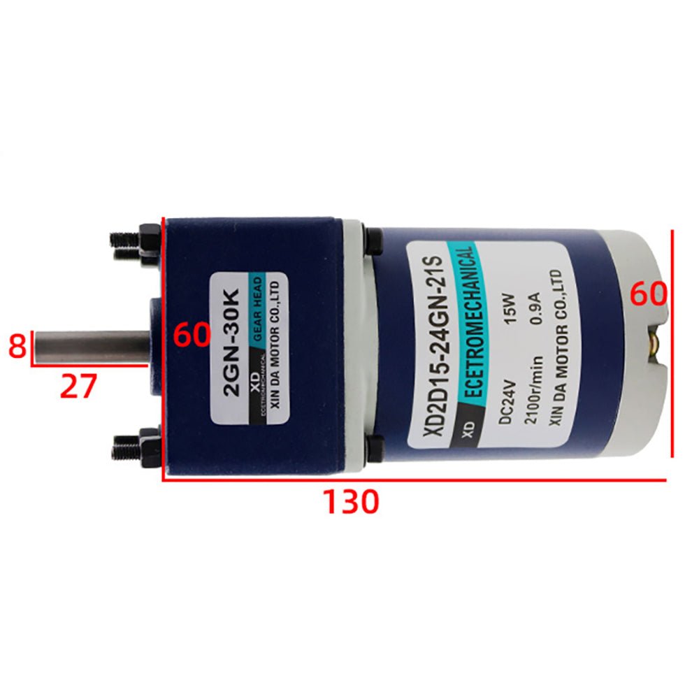 DC 12V/24V Gear Motor 10 - 600RPM 15W Gearbox Reduction Motor 2D15GN - C Reversible - HomeDIYer