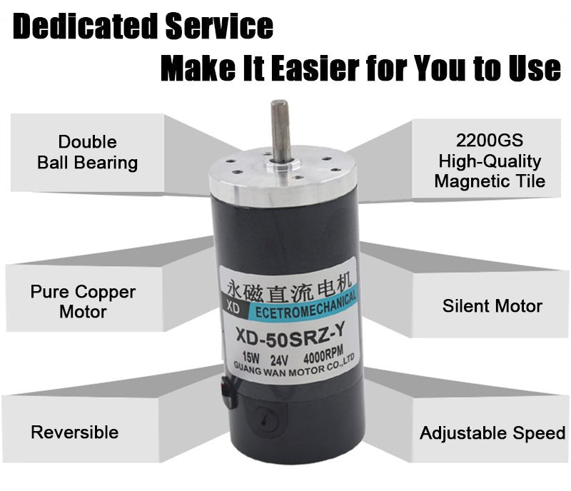 Permanent Magnet Motor DC 12V/24V 2000 - 8000RPM 15W High Speed 50SRZ - Y Reversible - HomeDIYer