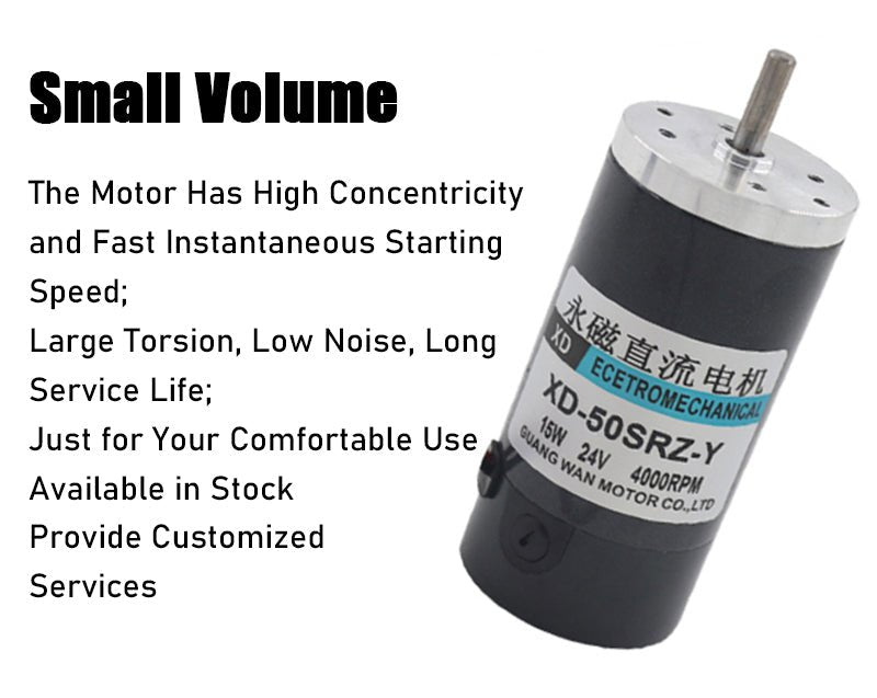 Permanent Magnet Motor DC 12V/24V 2000 - 8000RPM 15W High Speed 50SRZ - Y Reversible - HomeDIYer