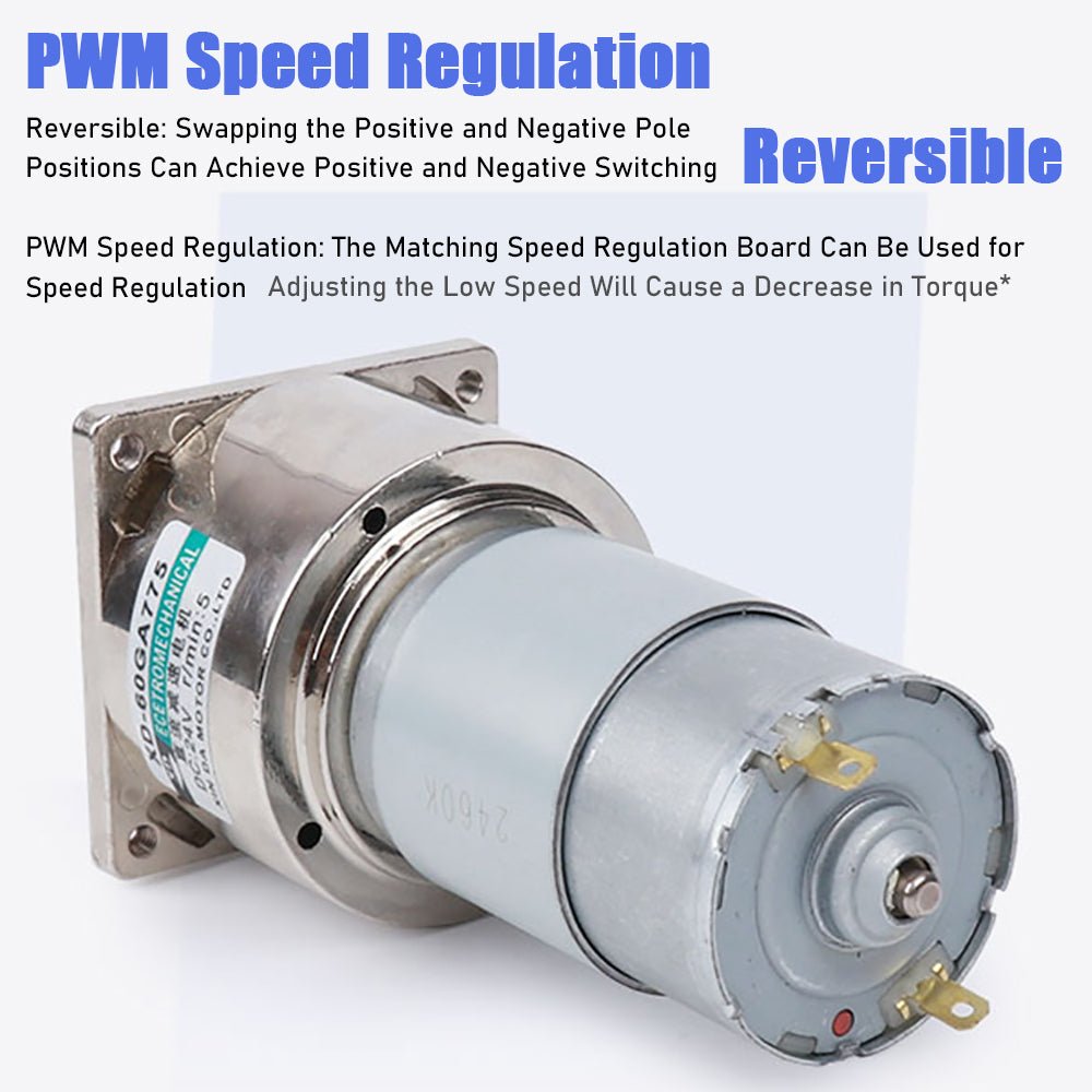 DC 12V/24V Gear Motor 35W 5~400RPM CW/CCW High Torque All Metal GearBox 60GA775 - HomeDIYer