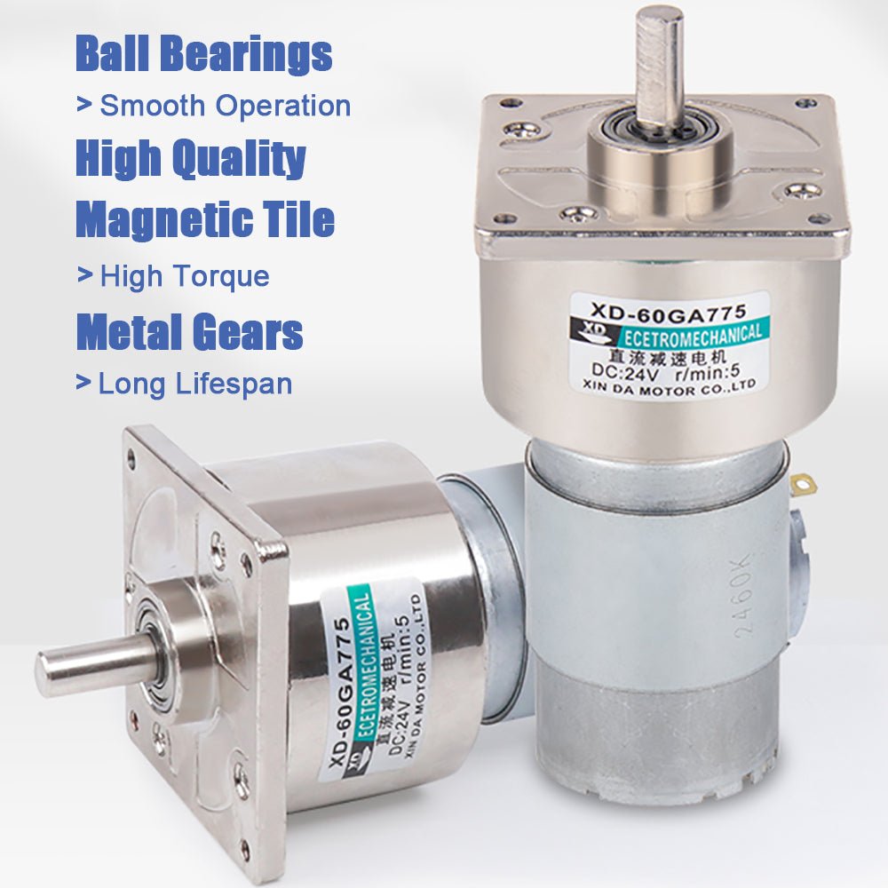 DC 12V/24V Gear Motor 35W 5~400RPM CW/CCW High Torque All Metal GearBox 60GA775 - HomeDIYer