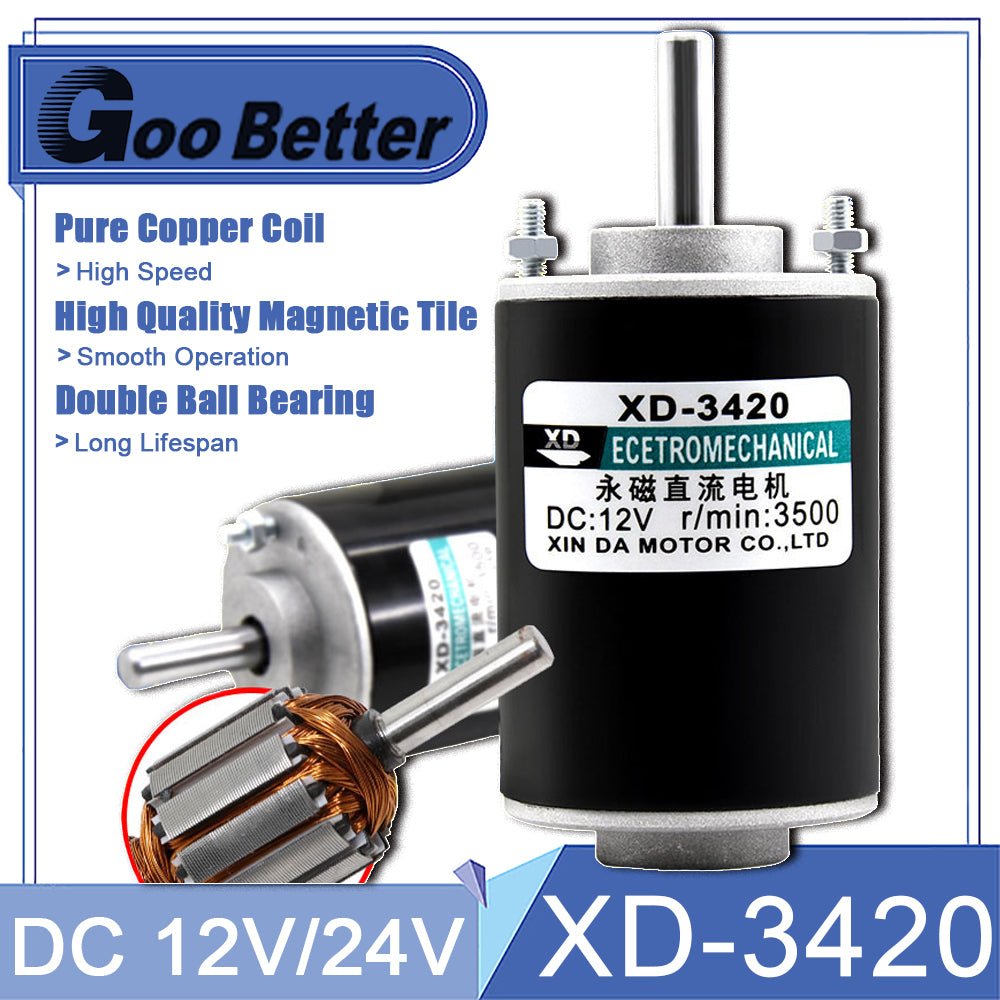 DC 12V/24V Permanent Magnet Mini Electric Motor 30W 3500/7000 RPM CW/CCW XD - 3420 - HomeDIYer