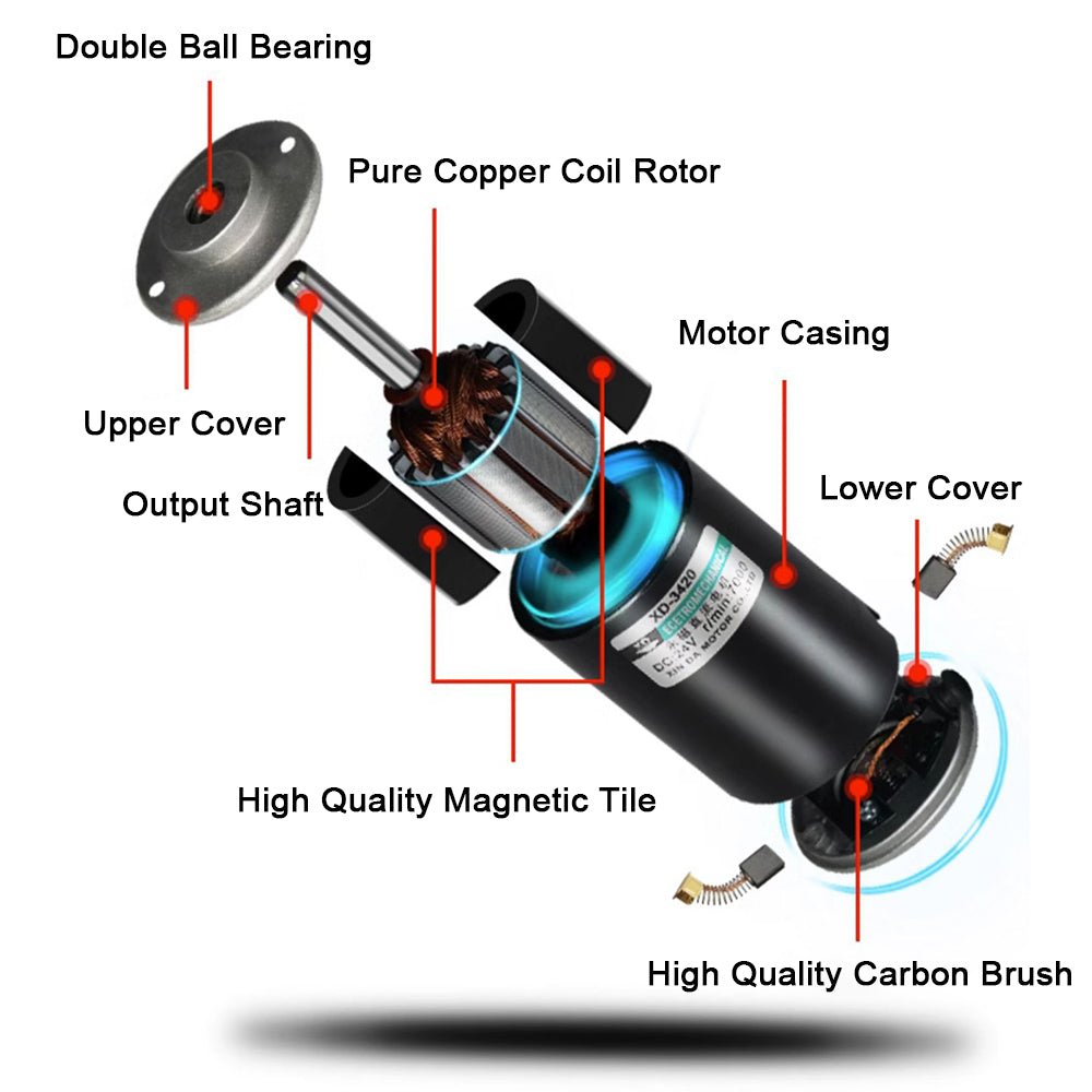 DC 12/24V Permanent Magnet High Speed Mini Motor 30W CW/CCW 3500/7000RPM XD - 3420 - HomeDIYer