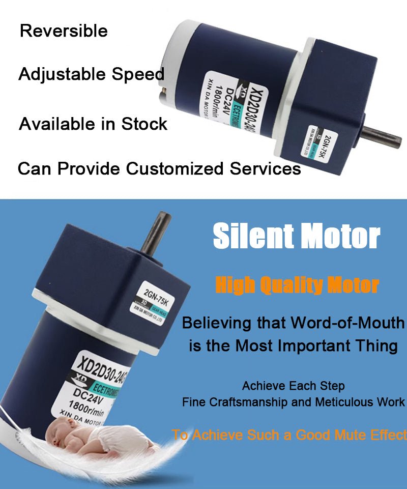 DC 12V/24V 30W Gear Motor 10~600 RPM CW/CCW Full Metal Gearbox Motors 2D30 - 24GN - HomeDIYer