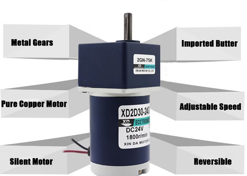 DC 12V/24V 30W Gear Motor 10~600 RPM CW/CCW Full Metal Gearbox Motors 2D30 - 24GN - HomeDIYer