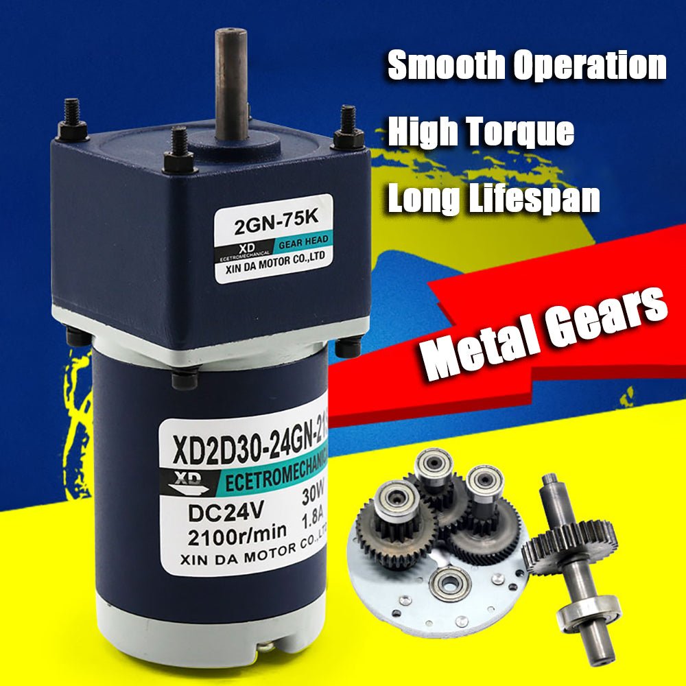 DC 12V/24V 30W Gear Motor 10~600 RPM CW/CCW Full Metal Gearbox Motors 2D30 - 24GN - HomeDIYer