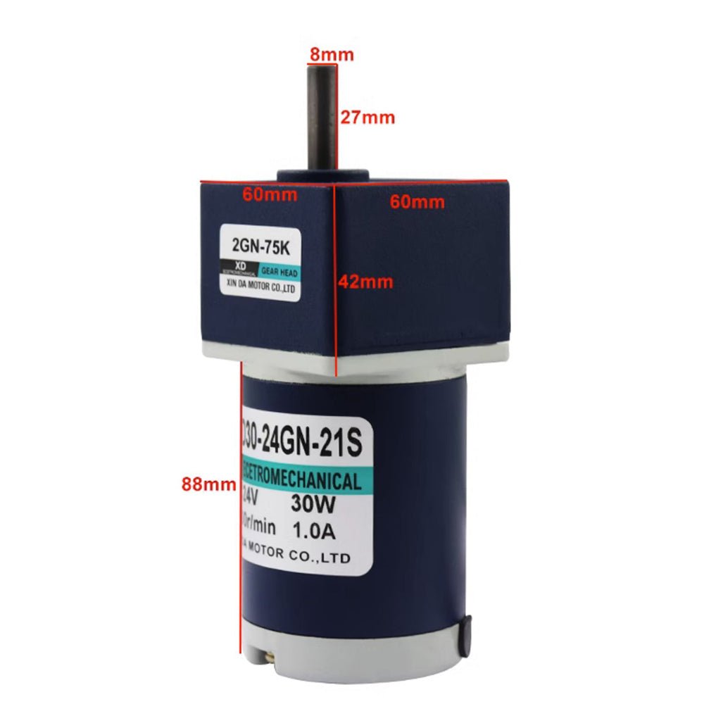 DC 12V/24V 30W Gear Motor 10~600 RPM CW/CCW Full Metal Gearbox Motors 2D30 - 24GN - HomeDIYer