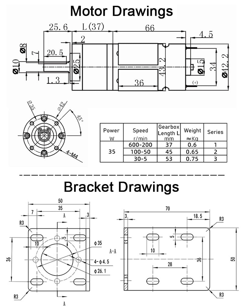 DC 12V/24V Planetary Reduction Gear Motor 10~500 RPM Large Torque 42XA775 CW/CCW - HomeDIYer