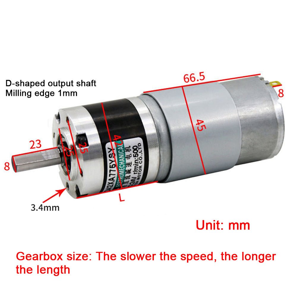 DC 12V/24V Planetary Reduction Gear Motor 10~500 RPM Large Torque 42XA775 CW/CCW - HomeDIYer