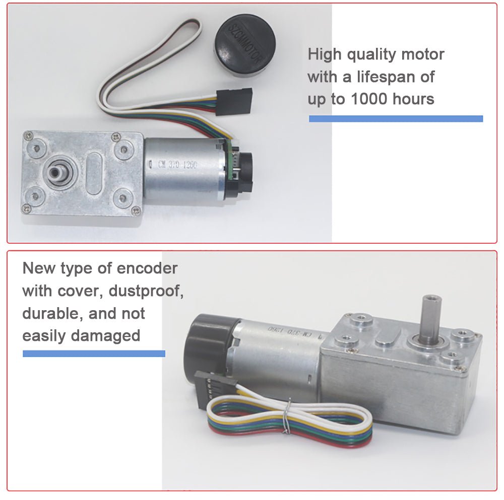 DC 6 - 24V JGY370 Metal Gearbox Turbo Worm Speed Reduction Gear Motor With Encoder - HomeDIYer