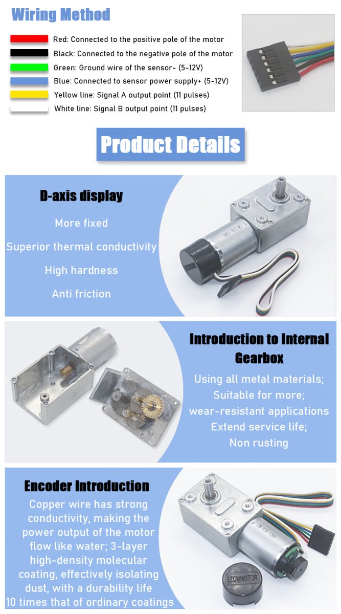 DC 6 - 24V JGY370 Metal Gearbox Turbo Worm Speed Reduction Gear Motor With Encoder - HomeDIYer