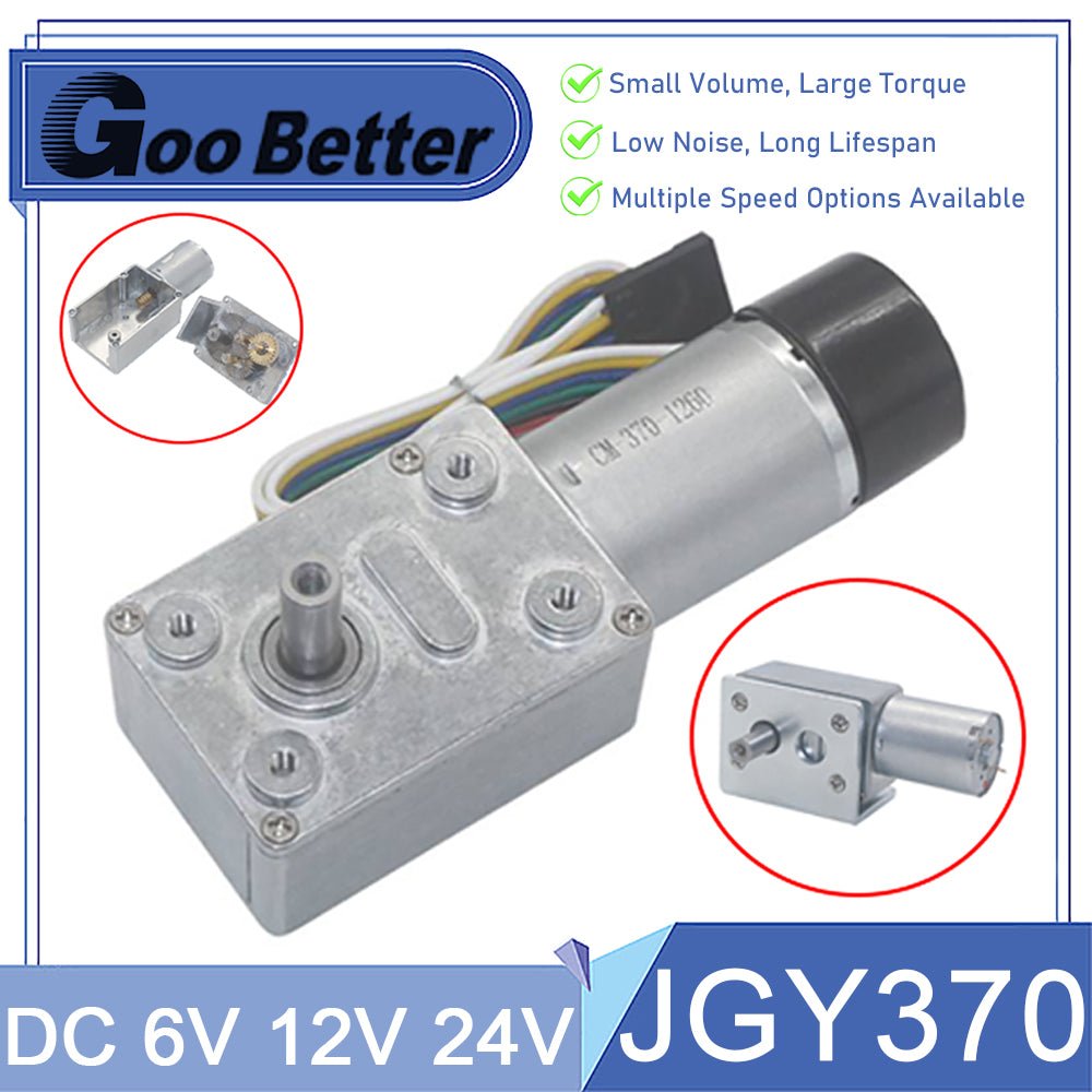 DC 6 - 24V JGY370 Metal Gearbox Turbo Worm Speed Reduction Gear Motor With Encoder - HomeDIYer