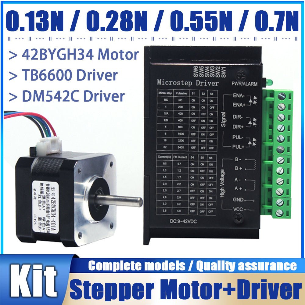 42BYGH34 Stepper Motor + TB6600 / DM542C Driver Controller 4A Micro - Step CNC Kit - HomeDIYer