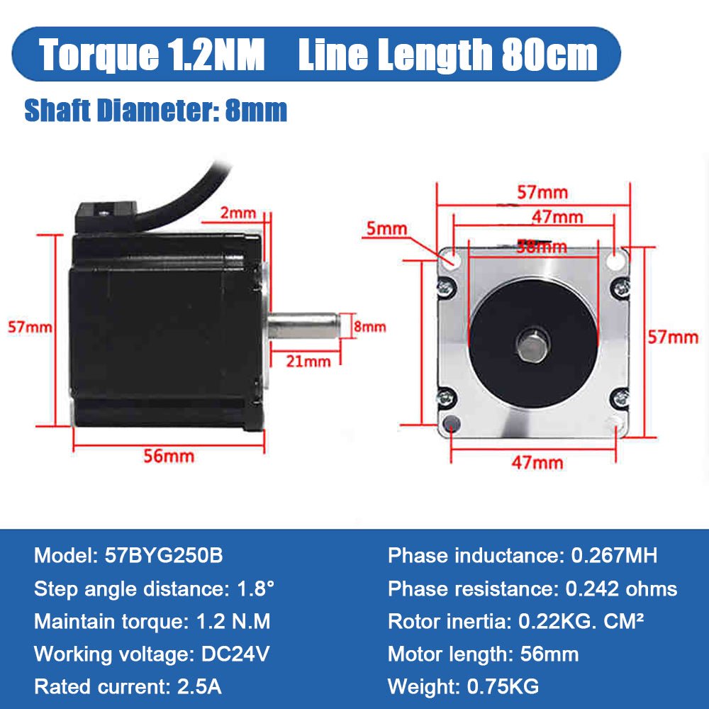 57 Stepperonline Nema 23 Stepper Motor 1.2N 1.8N 2.3N 2.5N 2.8N 4A 8mm Shaft CNC - HomeDIYer