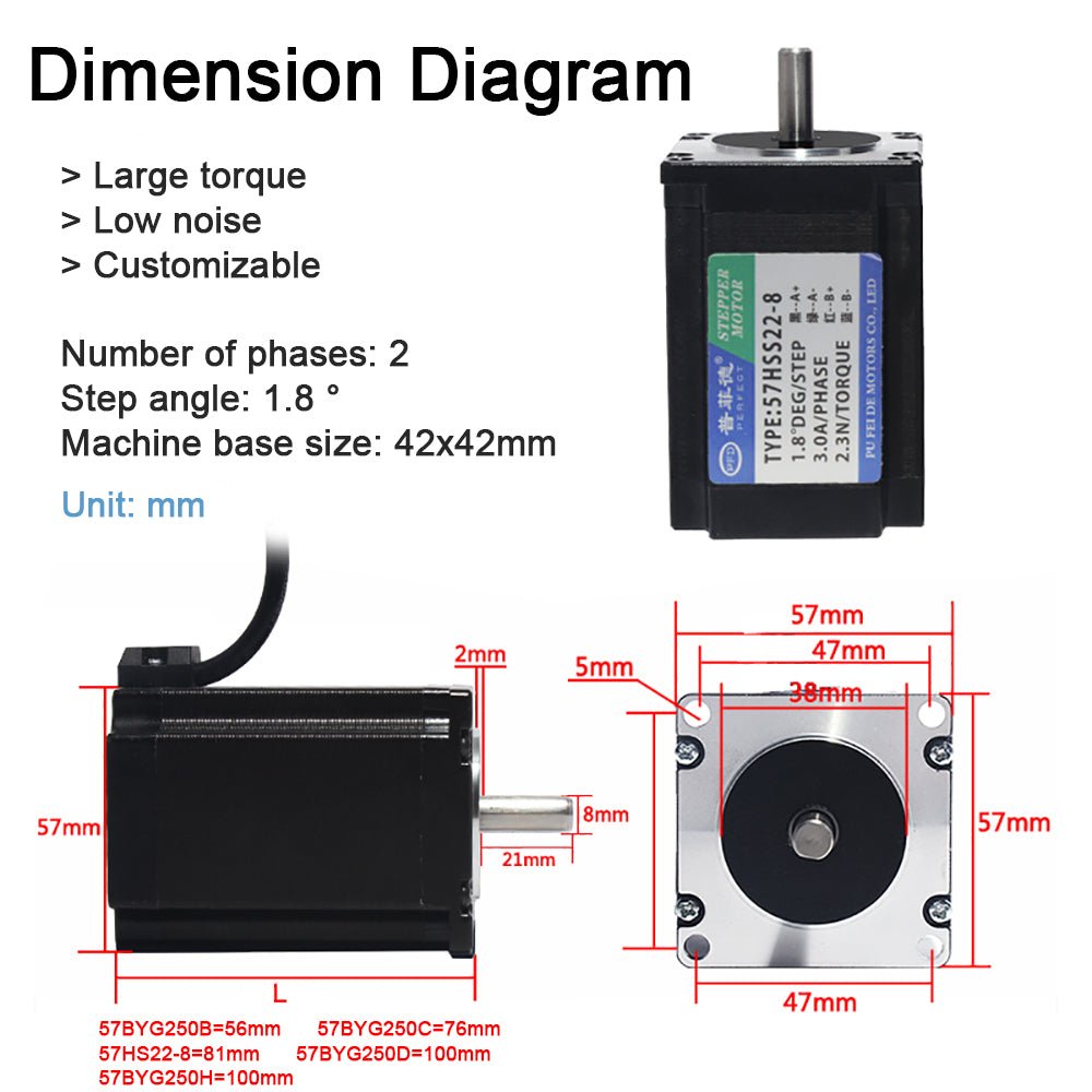 57 Stepperonline Nema 23 Stepper Motor 1.2N 1.8N 2.3N 2.5N 2.8N 4A 8mm Shaft CNC - HomeDIYer