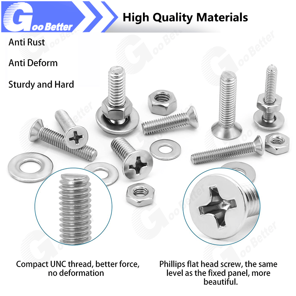 720pcs 6 - 1/4'' Countersunk Flat Head Phillips Machine Screws Set Stainless Steel - HomeDIYer