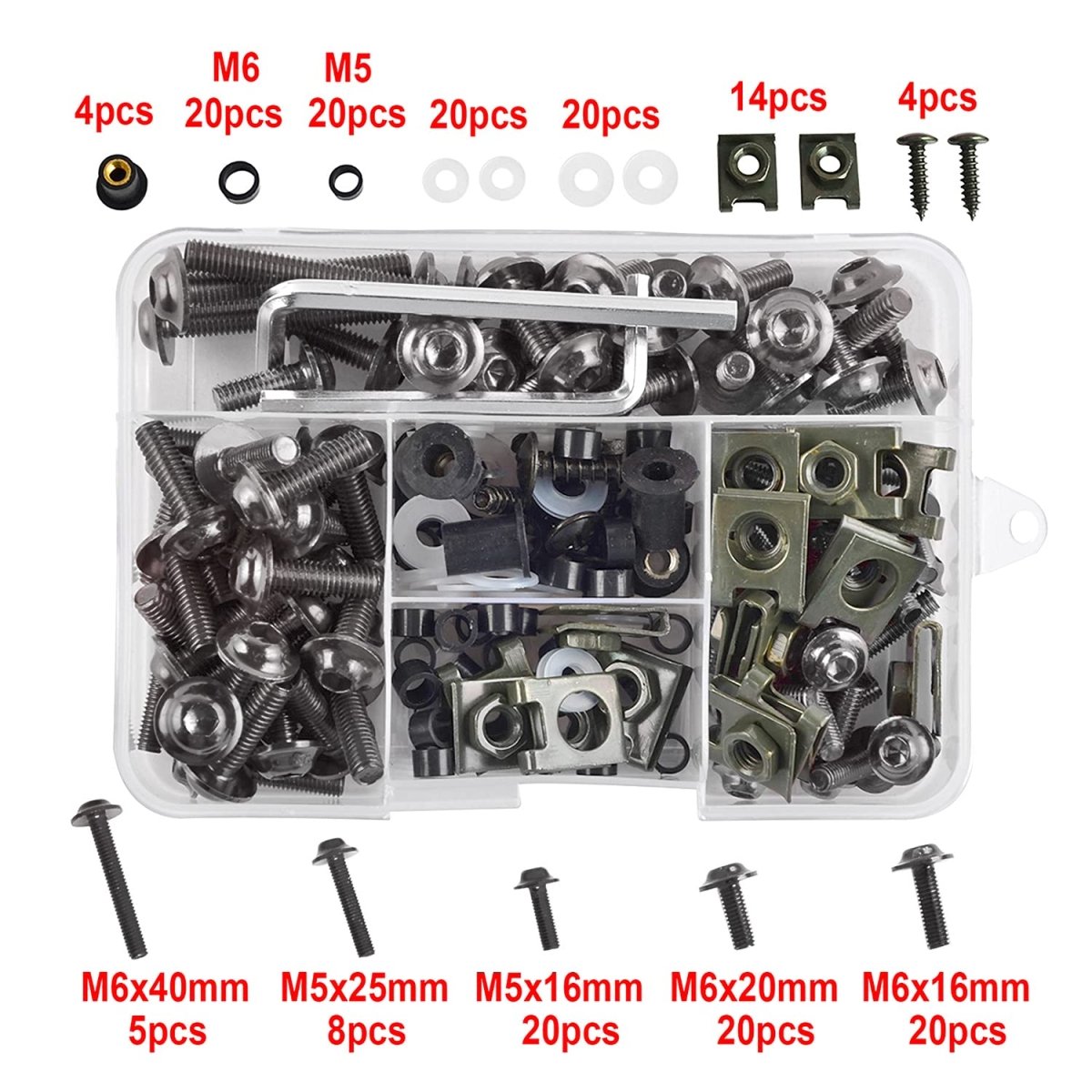 177 pieces Motorcycle fairing screws Windshield screws set M5 M6 aluminum Black/Red - HomeDIYer