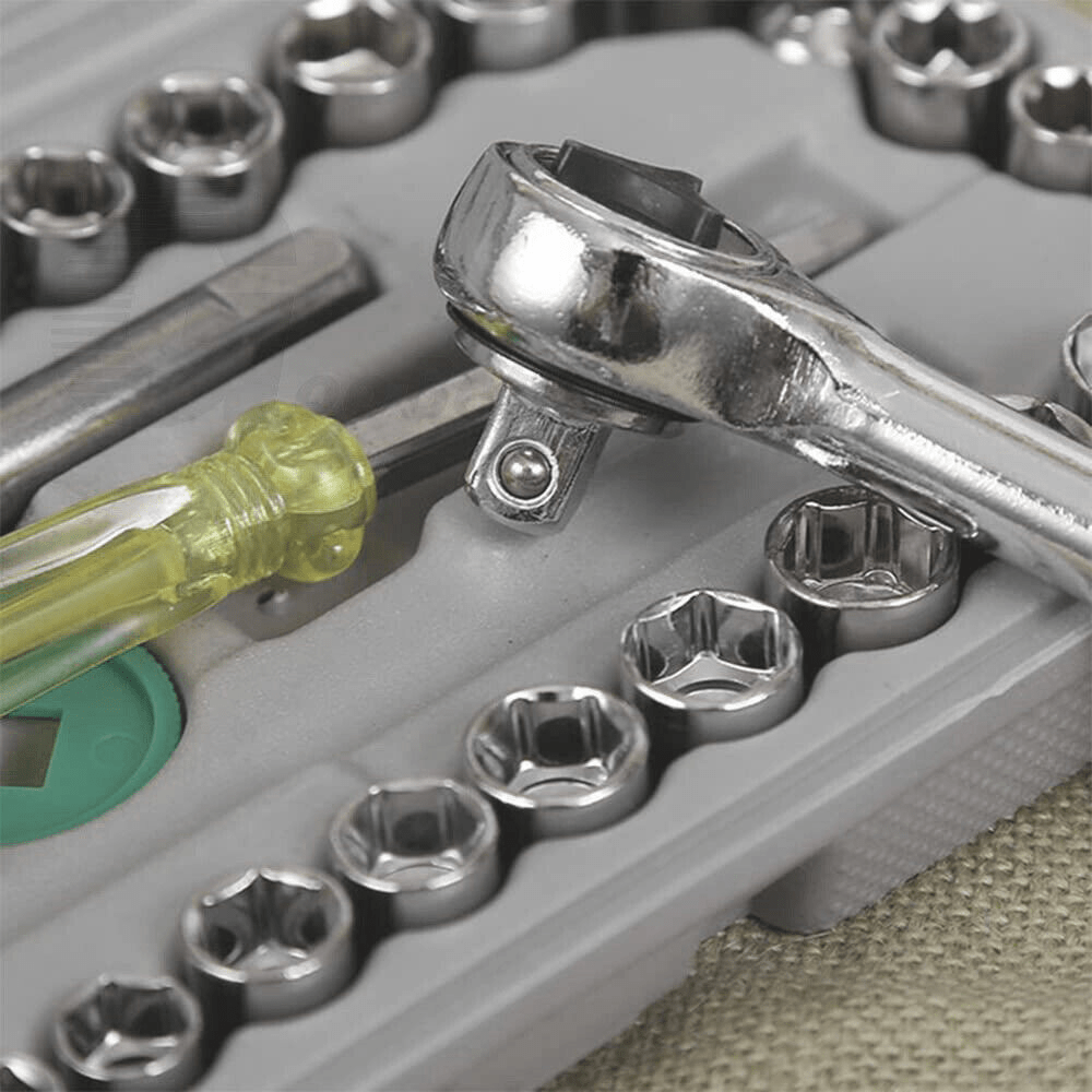 40x Professional 1/4"&3/8" Socket Wrench Tool Kit Metric Imperial Ratchet Bolts - HomeDIYer