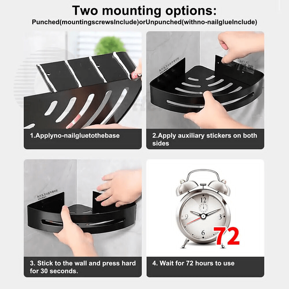 1 Corner Shower Shelf Caddy Adhesive No Drilling Bathroom Shampoo Holder Storage - HomeDIYer