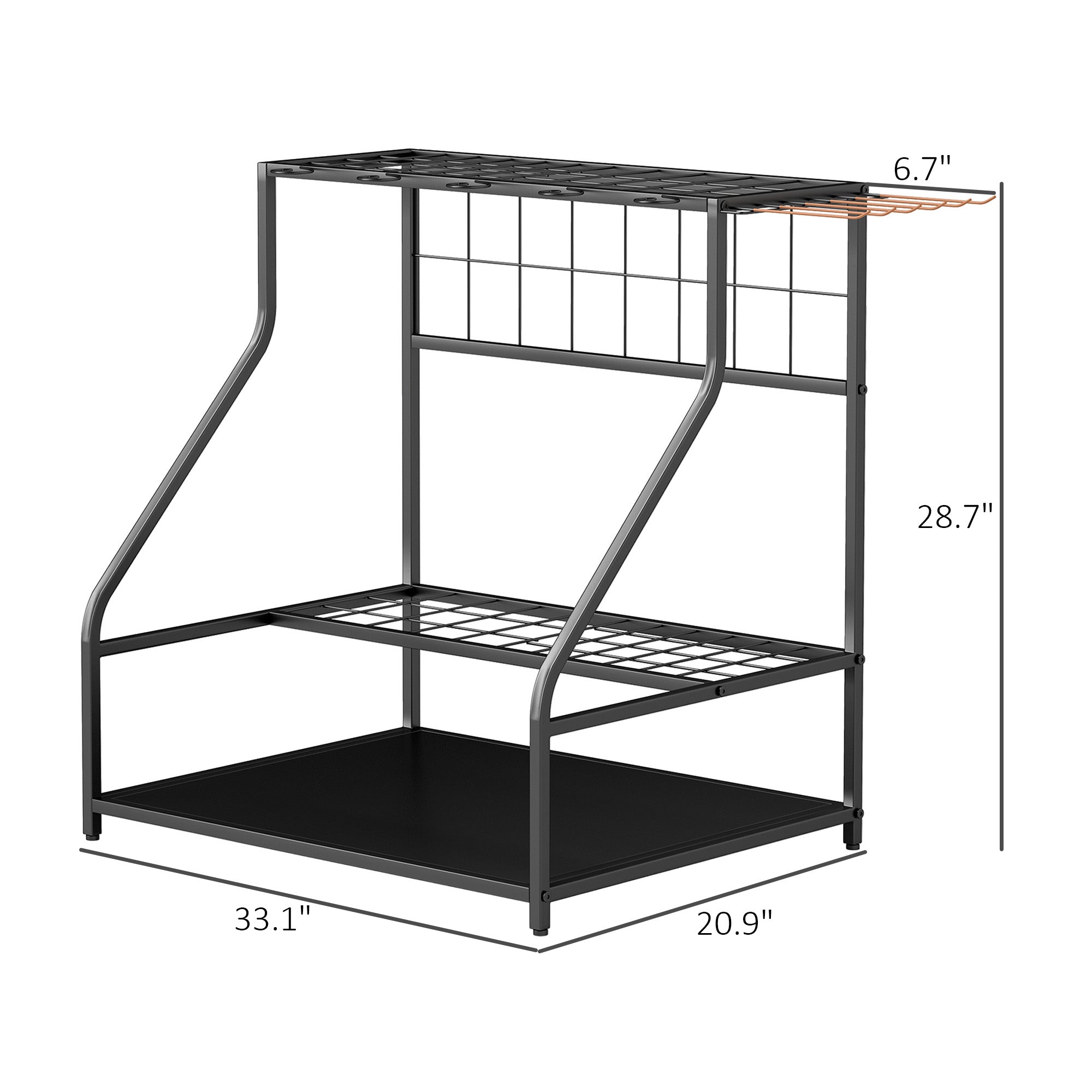 Multi-Purpose Garden Tool Organizer,3-Tier Yard Tool Storage Rack,with Hooks for Long-Handled,Broom,Shovel