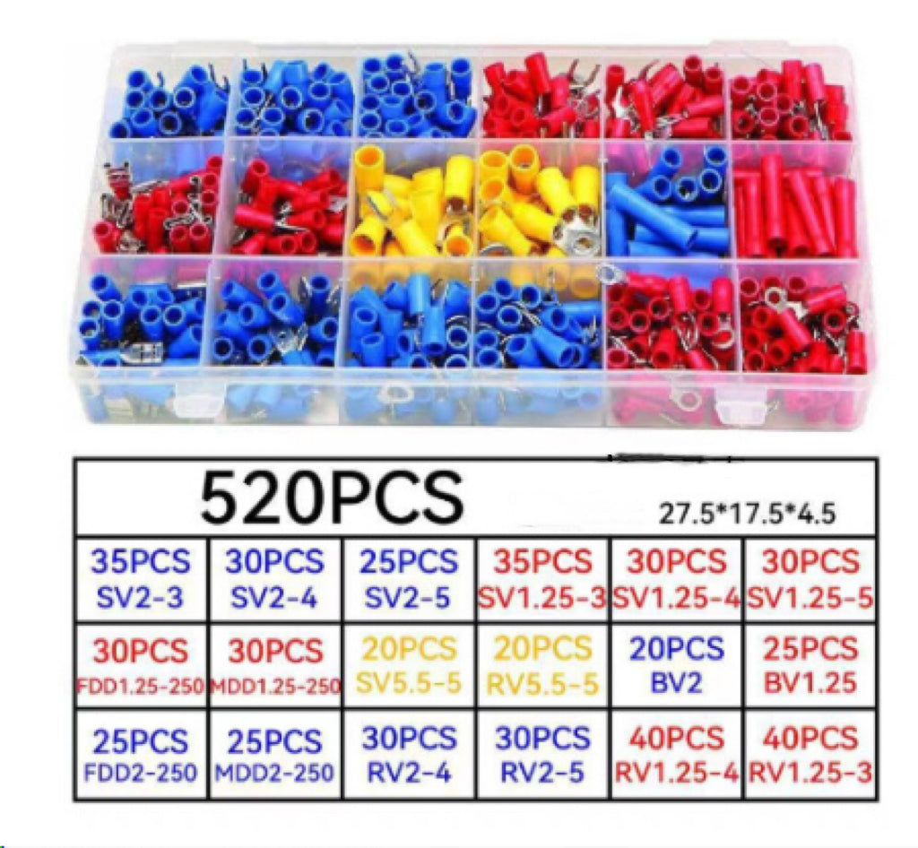 520Pcs Insulated Wire Crimp Terminal Kit – Ring Spade Butt Connectors, 22-10 AWG