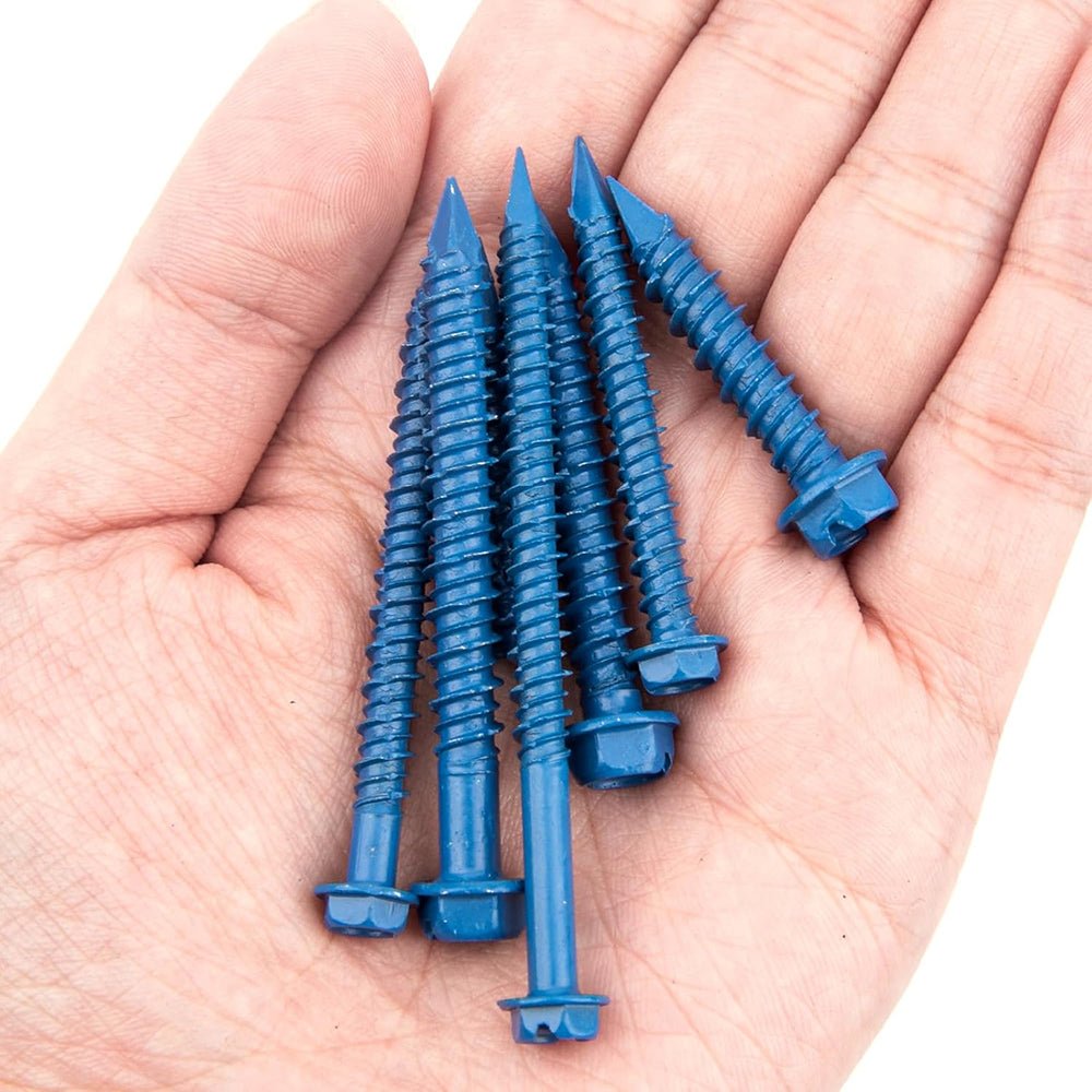 220x Slotted Hex Washer Head Concrete Screws 1/4″ and 3/16″ Blue with Drill Bit - HomeDIYer
