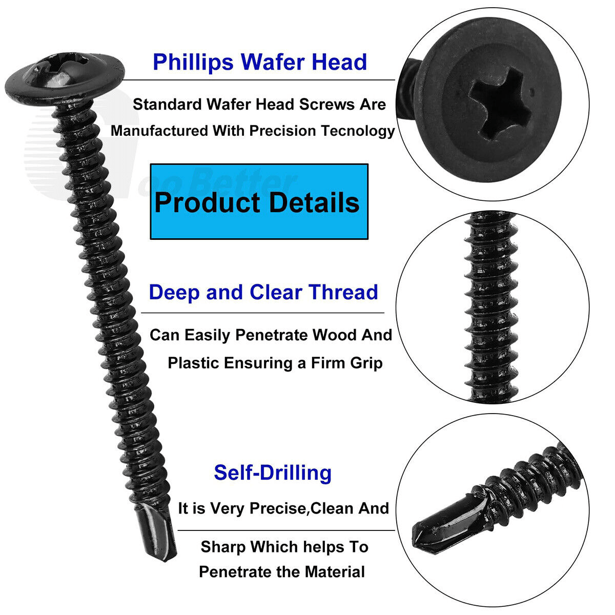 290x M4.2 Phillips head self - drilling screws set Self - tapping sheet metal screws + drill bit - HomeDIYer