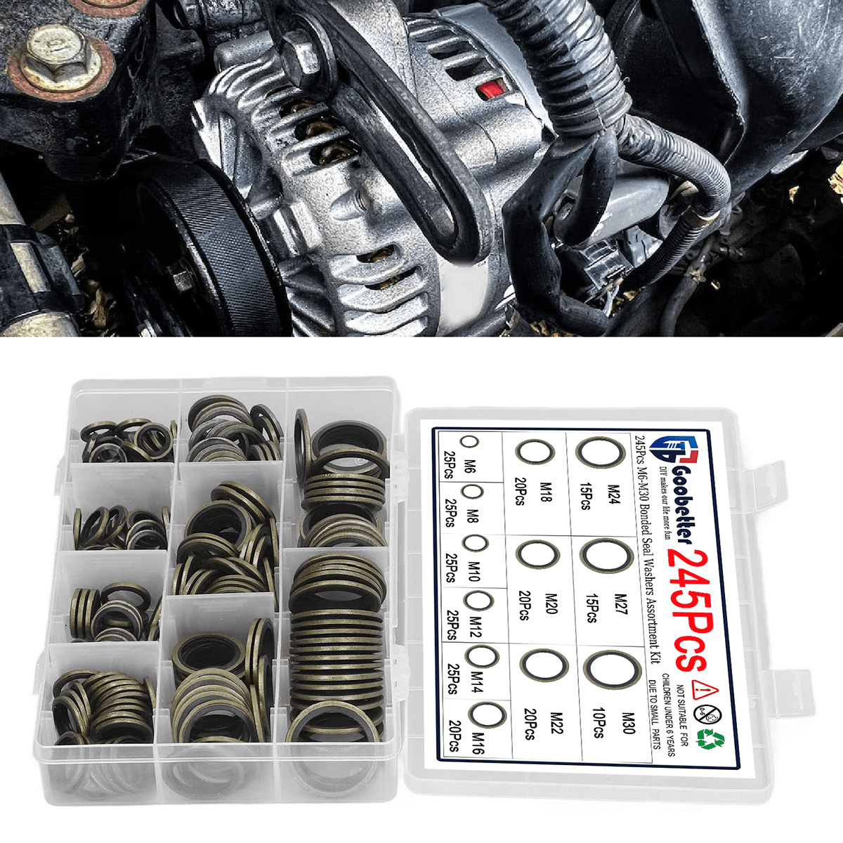 245x M6 - M30 Bonded Seal Washers Kit Sealing Washer Hydraulic Oil Petrol Washers - HomeDIYer