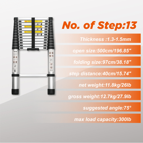 Telescoping Ladder 16.5FT, Telescopic Extension Ladder, Aluminum Alloy Folding Ladder Portable Multi - Purpose for Indoor Outdoor Work, Heavy Duty 300 lbs Load - HomeDIYer