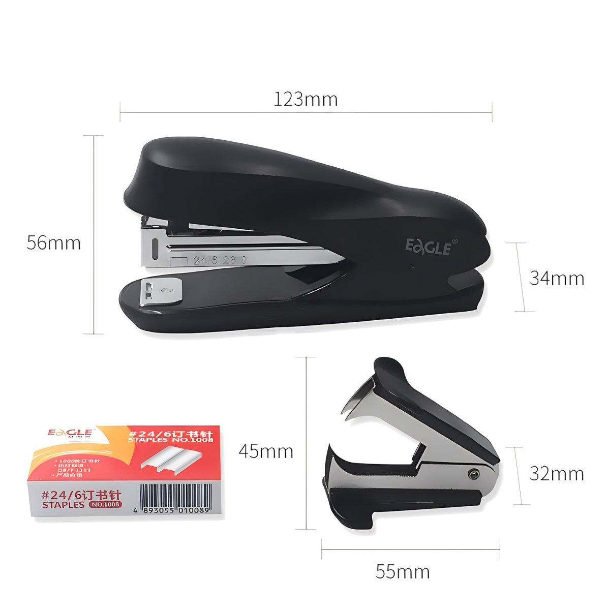 3 - Piece Stapler Office Stapler & 1000 Staples & Staple Remover Set 24/6 Blue/Black Stapler - HomeDIYer