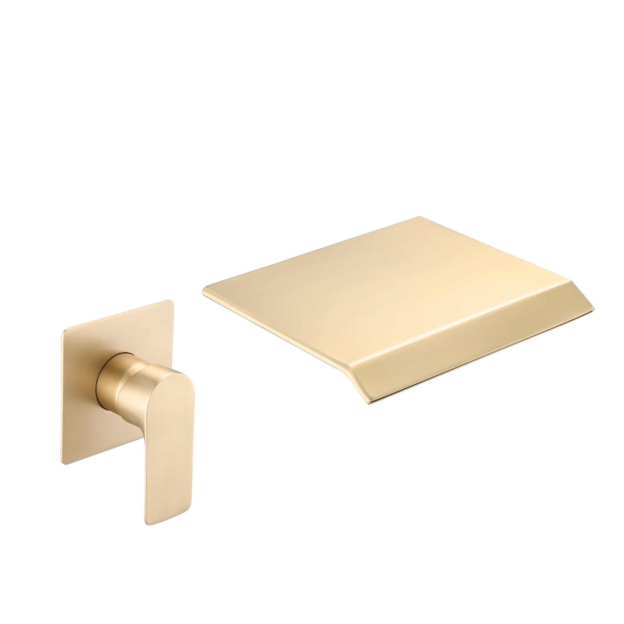 Wall Mount Waterfall Bathtub Faucet — Single Handle, Solid Brass Rough-In Valve,Brushed Gold