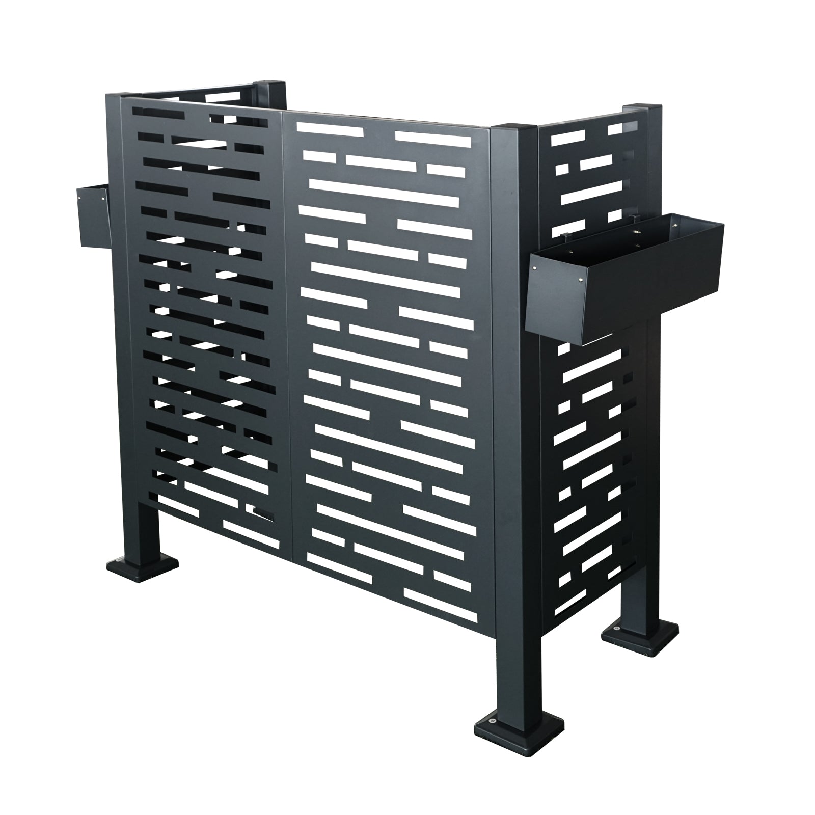4 x 2 FT Metal Air Conditioner Privacy Fence with Flower Boxes — Charcoal, Freestanding AC Cover